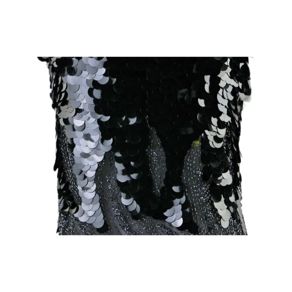 Vintage Black Silk Top with Beading, Large Sequin Discs Size Large - Image 5