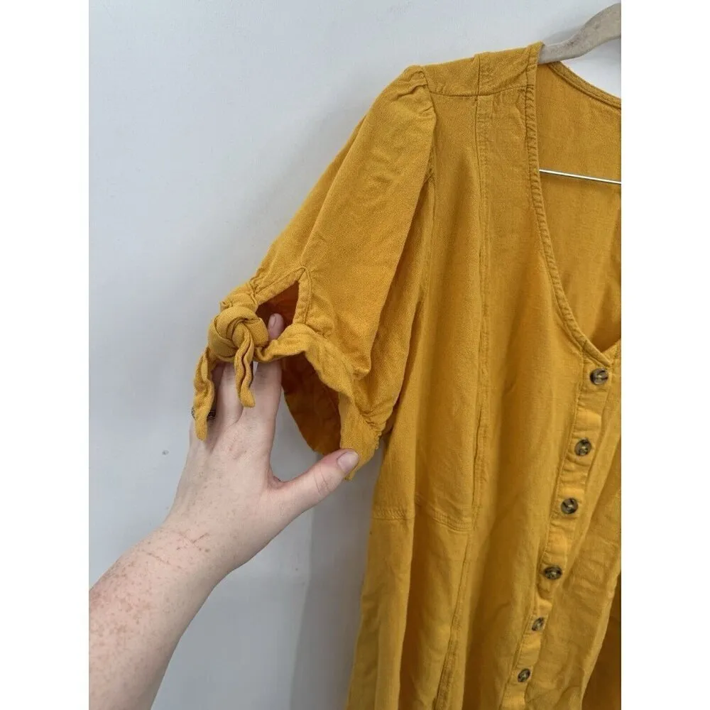 Torrid Top‎ Women 2X Yellow Slub Button Up Tie Sleeve Boho Western Farmhouse - Image 4