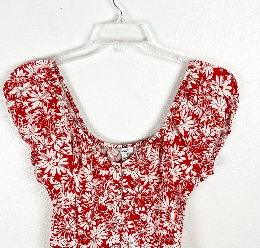 MADEWELL Margie Red White Linen Blend Cap Sleeves Button Front Mini Dress 10 - Image 8