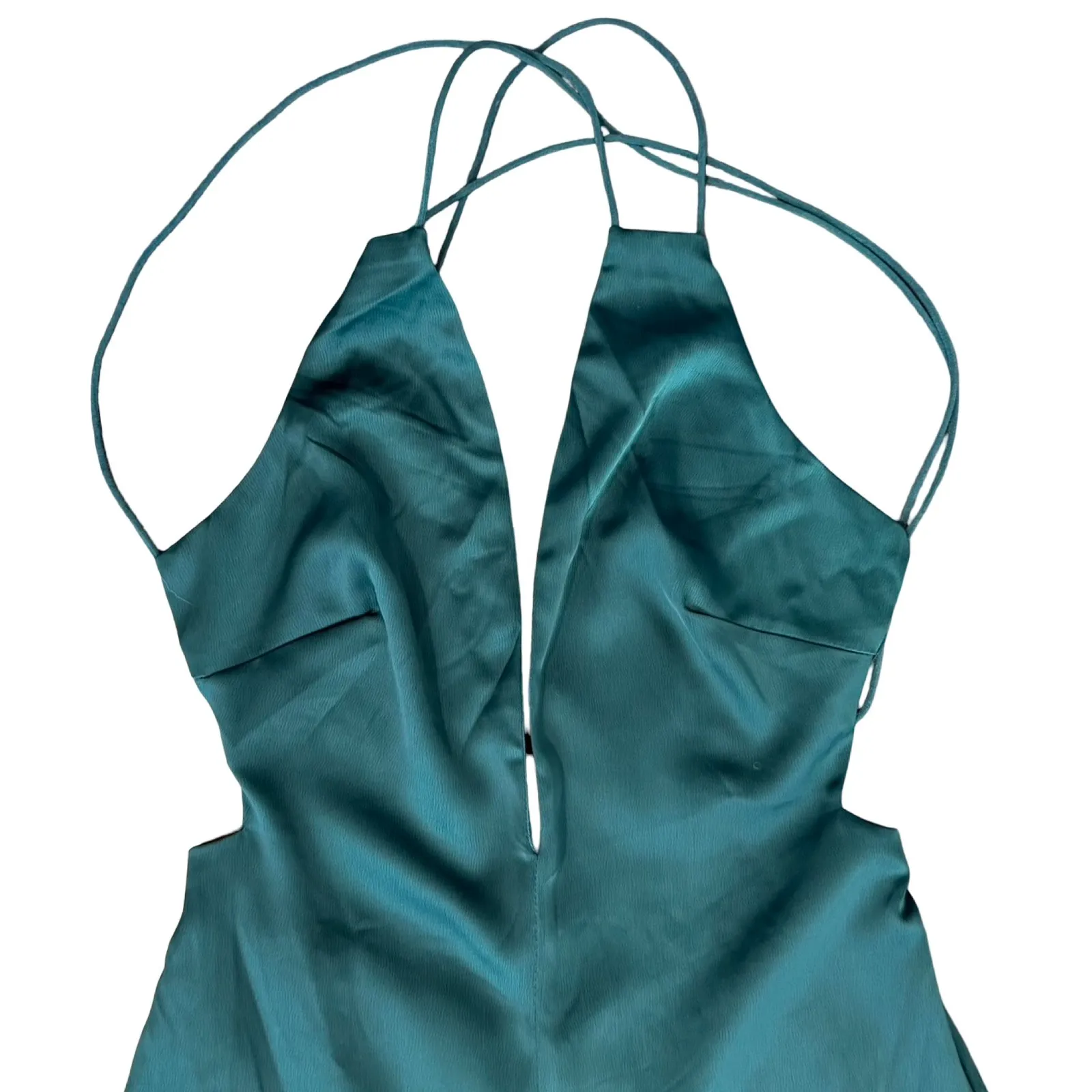 Lulus Hold That Pose Emerald Green Strappy Glam Satin Jumpsuit size XS NEW Tags - Image 15