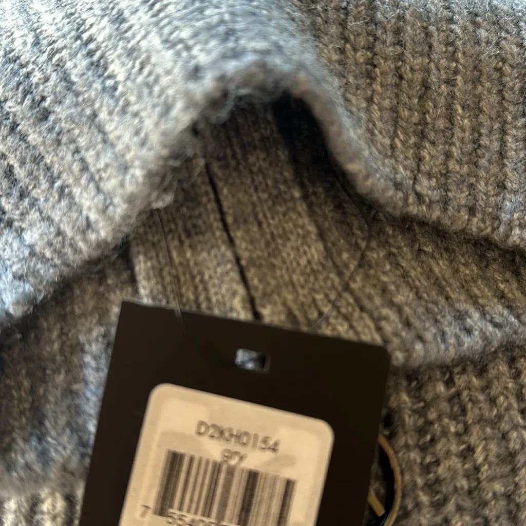 NWT DKNY Mock Neck Sleeveless Zip Neck Bib Rib Scarf Vest Gry M/ L - Image 6