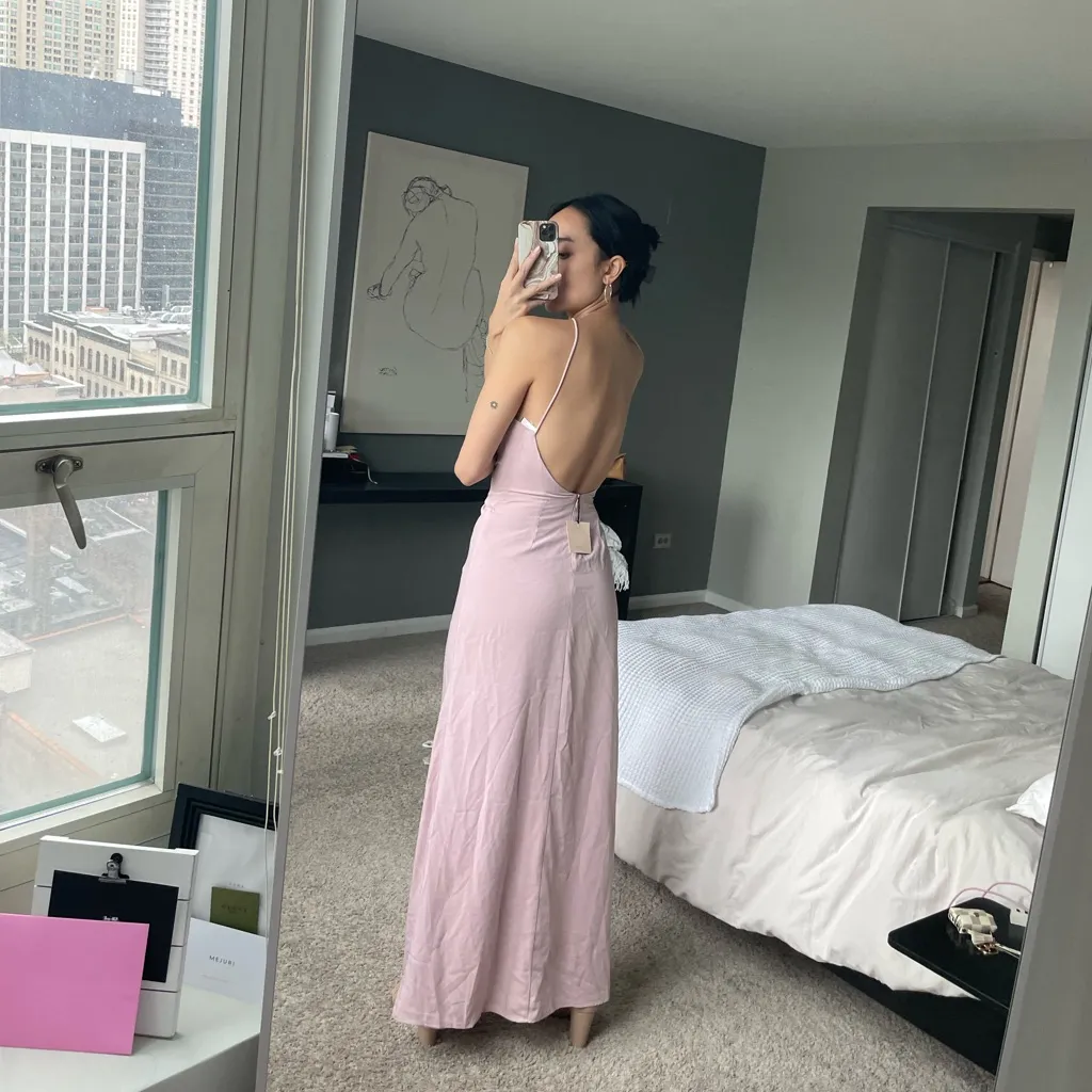 superdown  pink crossover high slit below back backless maxi dress prom gown - Image 2