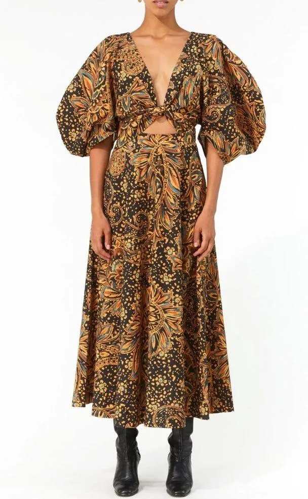 Leila Dress Puff Sleeve Midi Size 2 Black Multi - Image 8