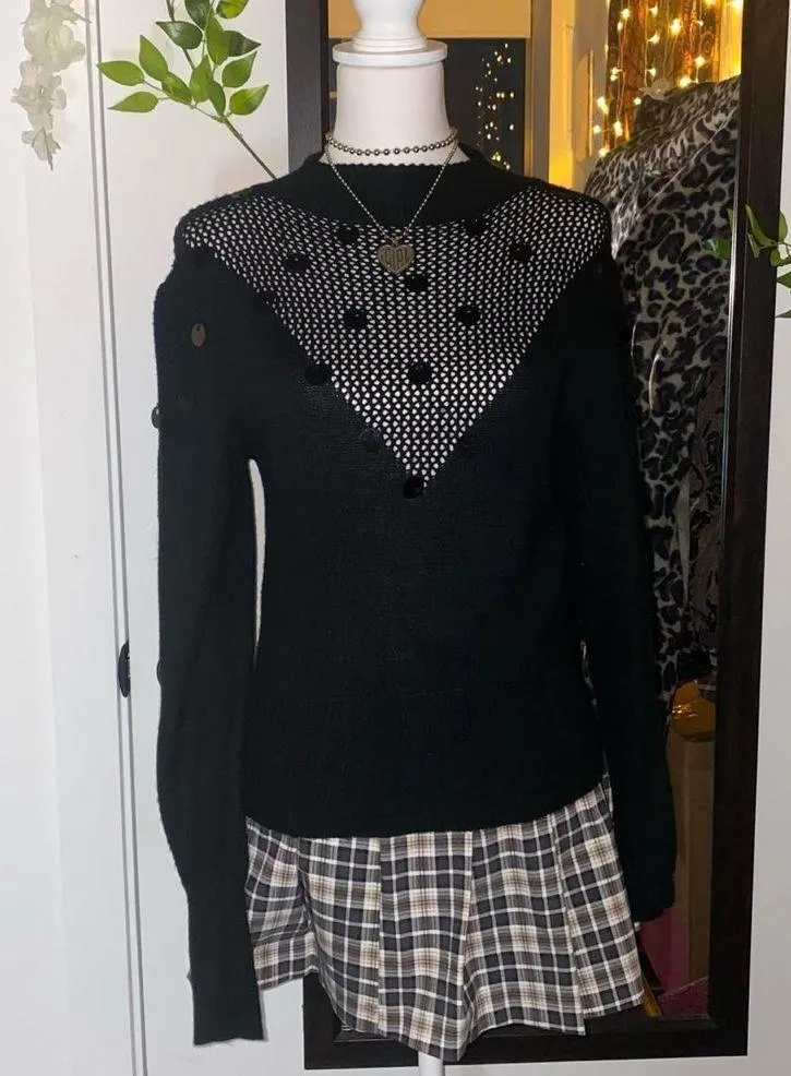 90s vintage style gothic vampire girl sequin sweater top Black Size M - Image 3