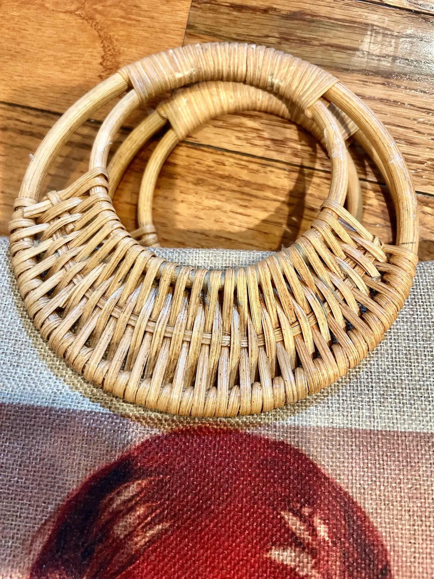 HAND MADE stylish SUPER BOHO Gypsy Girl large woven Tote Bag with wooden handle Tan - Image 7