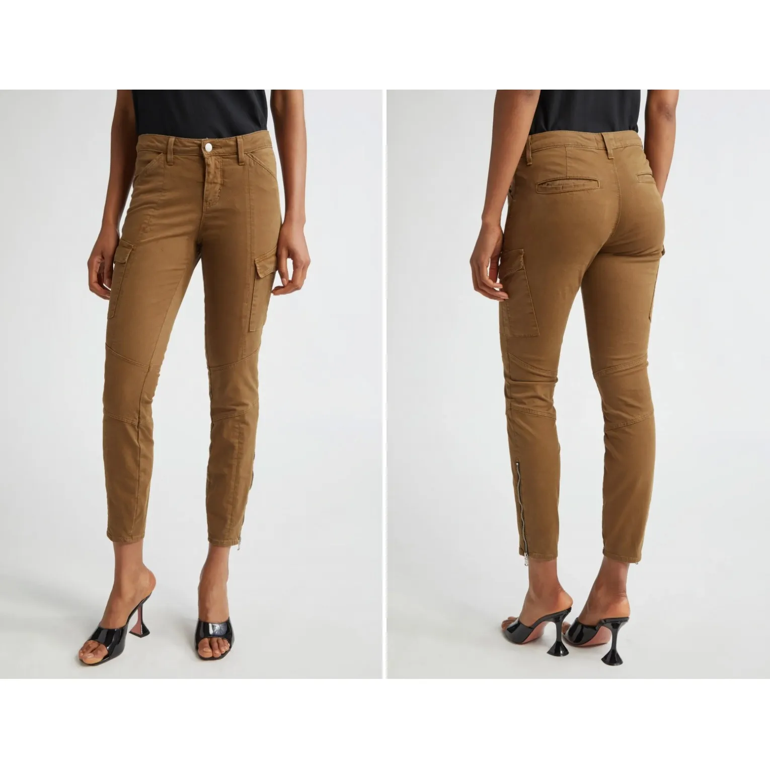L'Agence Patton High Rise Skinny Cargo Pants Olive Brown Zip Ankle Women size 30 - Image 2
