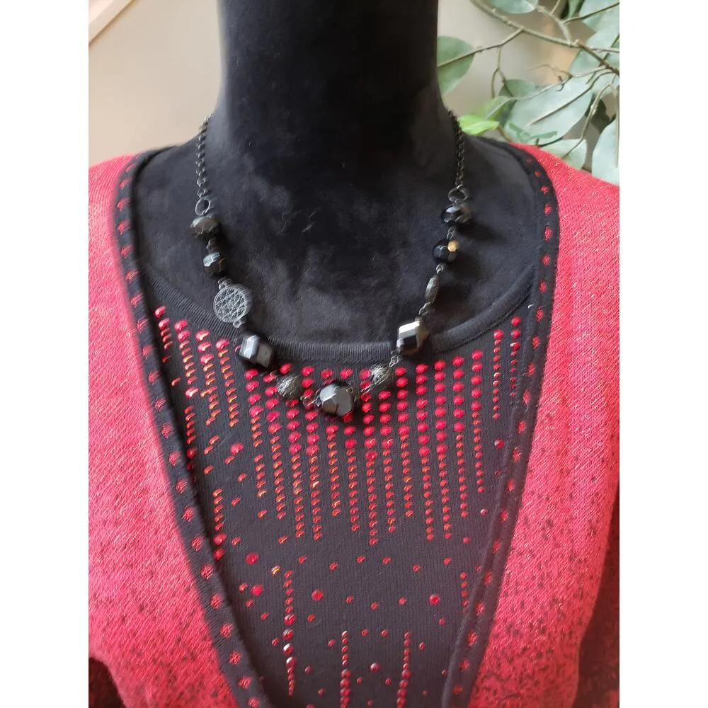 ALFRED DUNNER Cardigan Sweater Womens Large Black & Red Long Sleeve Round Neck - Image 5