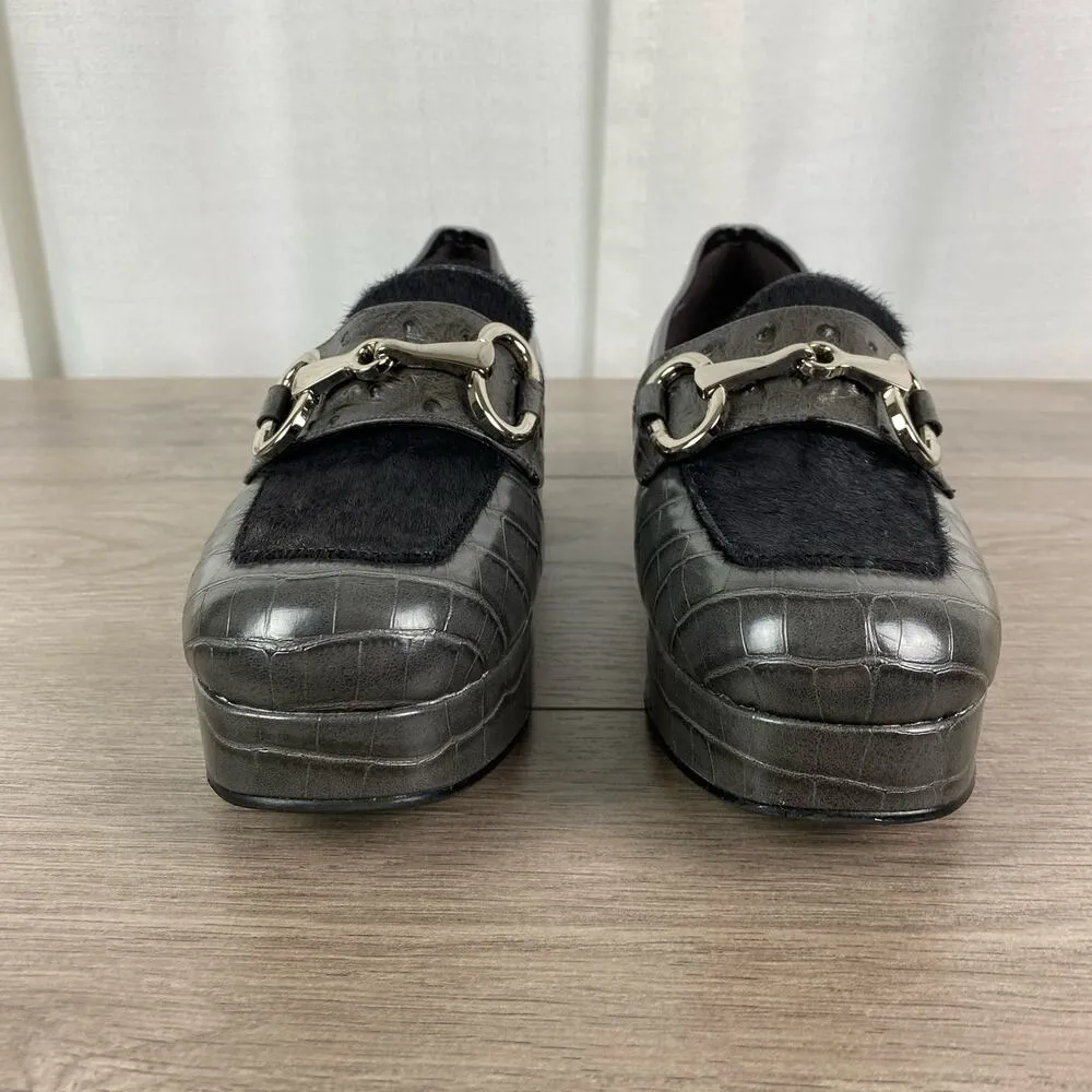 Jeffrey Campbell Black Croc Student Platform Horsebit Loafer Sz.8 - Image 4