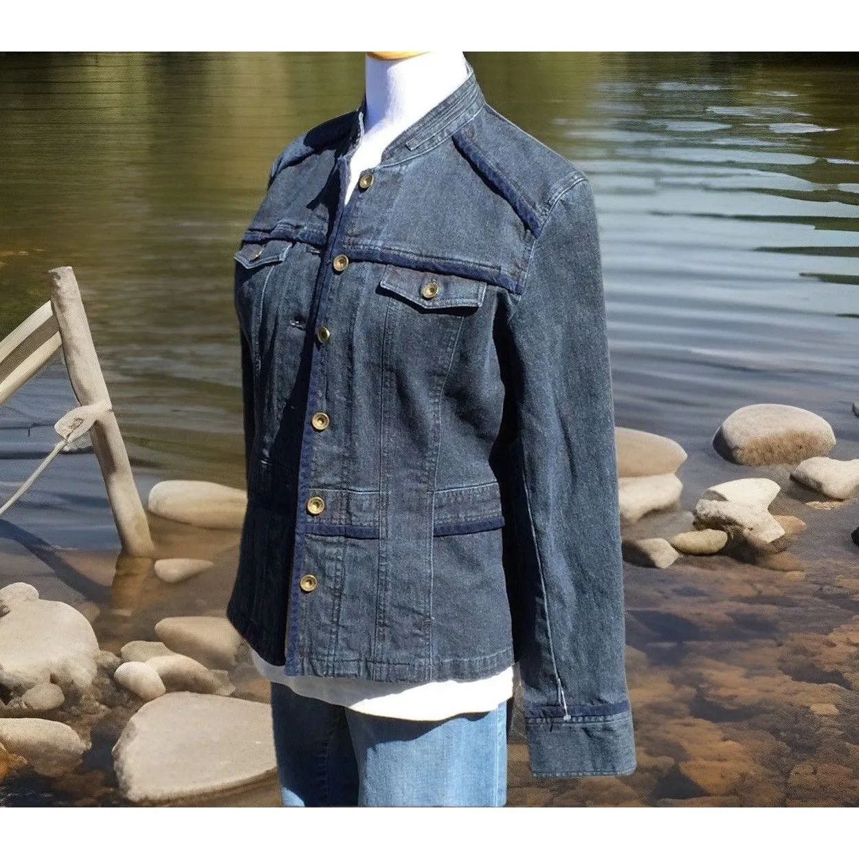 JONES NEW YORK‎ SPORT Women’s S Stretch Denim Jacket Military Style Smart Look - Image 5