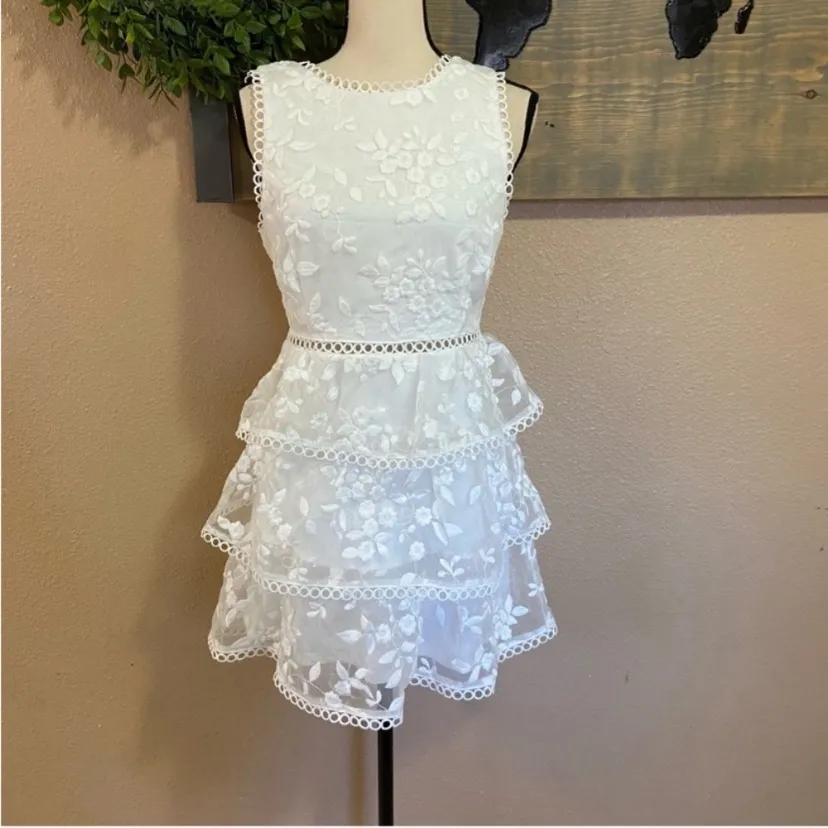 NWOT Lulus Look So Sweet White Floral Embroidered Organza Mini Dress - Image 7
