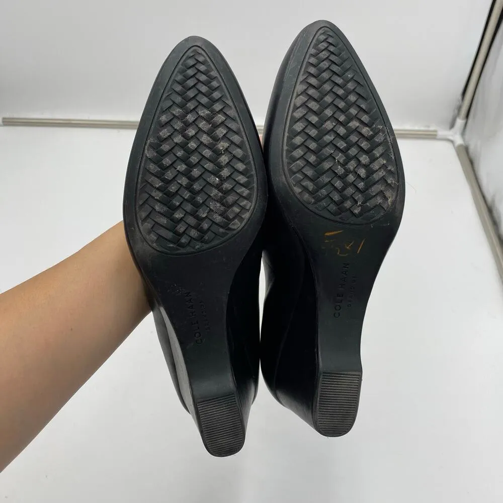 Cole Haan Women Black Leather Waterproof Marta Wedge Heel Size 9B - Image 8