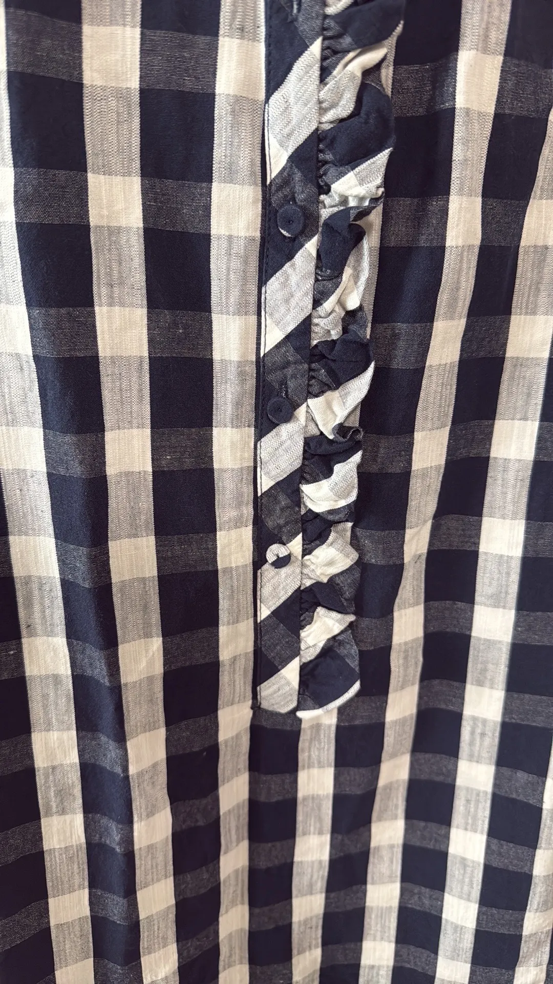 Tuckernuck Navy Check Long Sleeve Button Front Linen Blend Tate Dress Womens XS - Image 4