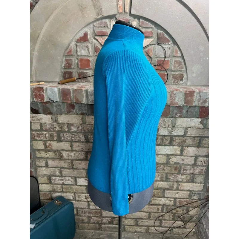 Sag Harbor sweater cabled ribbed high neck blue - Image 6