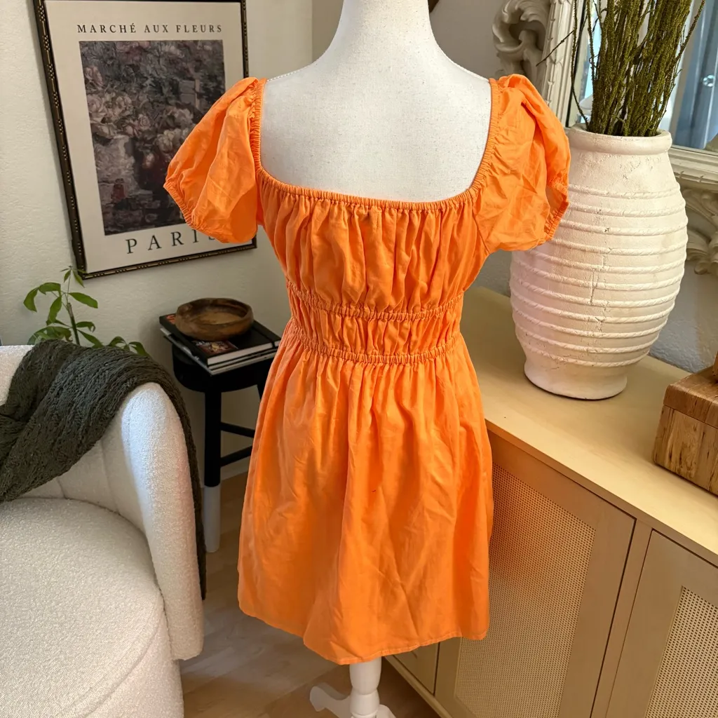 FAITHFULL THE BRAND Viola Mini Smocked‎ Dress In Orange Size Medium - Image 5