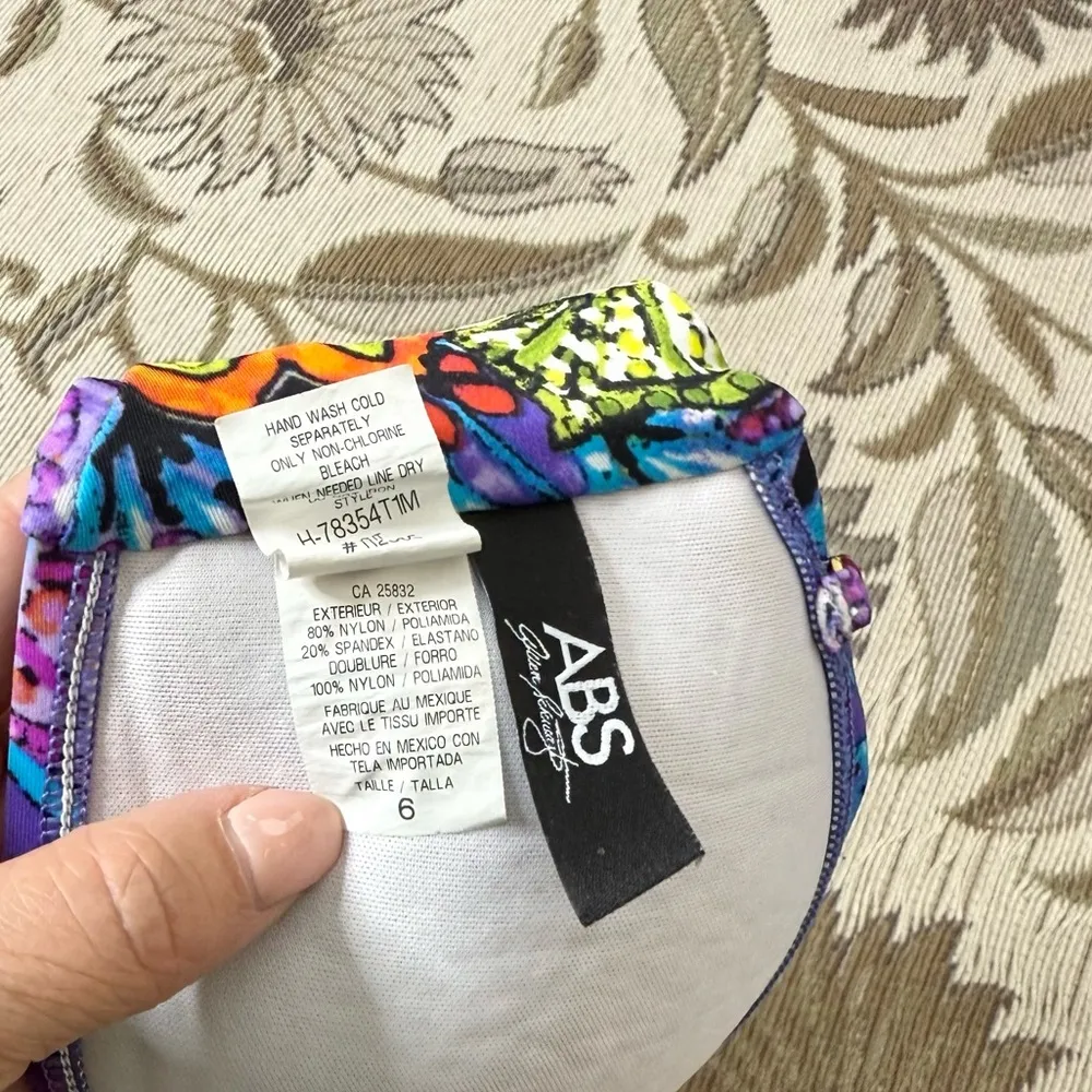 ABS Bikini Swimsuit 2pc Skirted Colorful Peacock Abstract 6 8 S Small M Medium - Image 4