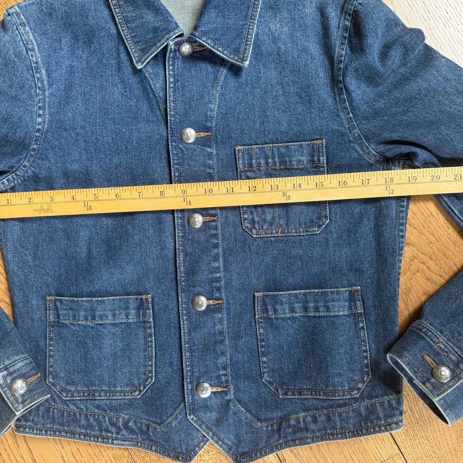 Vintage Chaps Denim Cropped Jean Jacket SZ M Patch Pockets Western Rodeo Boho - Image 8