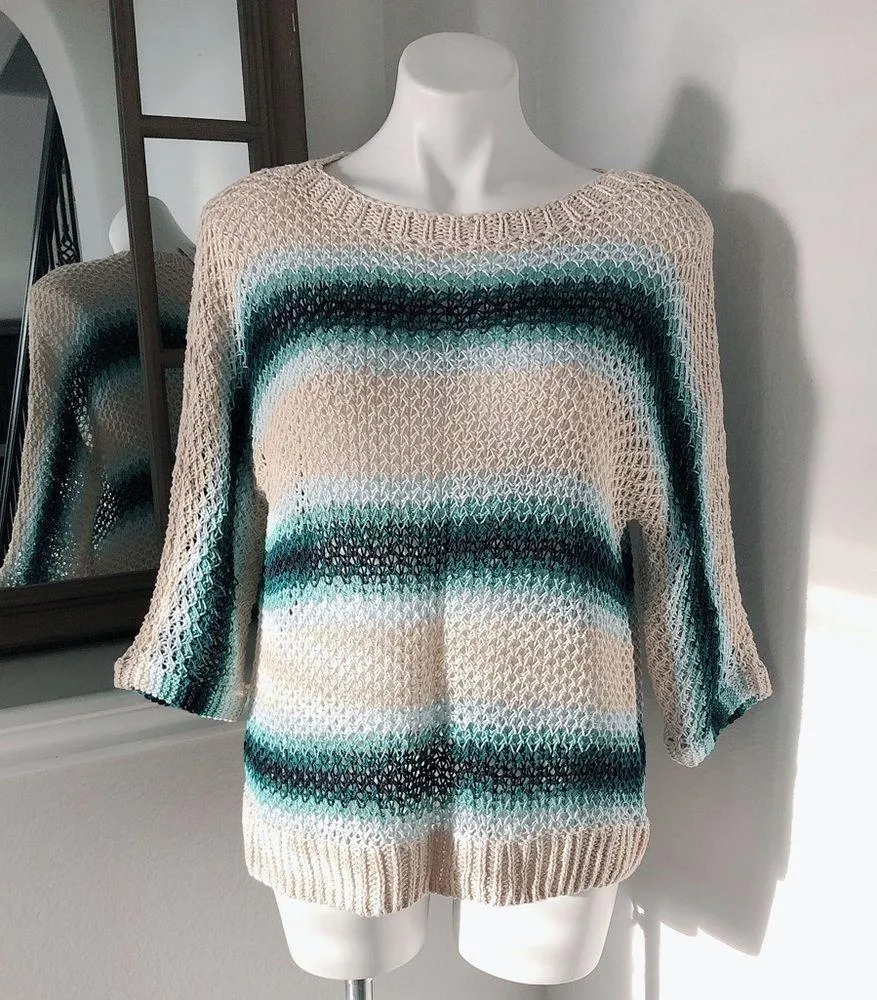 J.Jill Linen Crochet Sweater Navy Blue Multi Petite Size S NWT $89.00 - Image 3