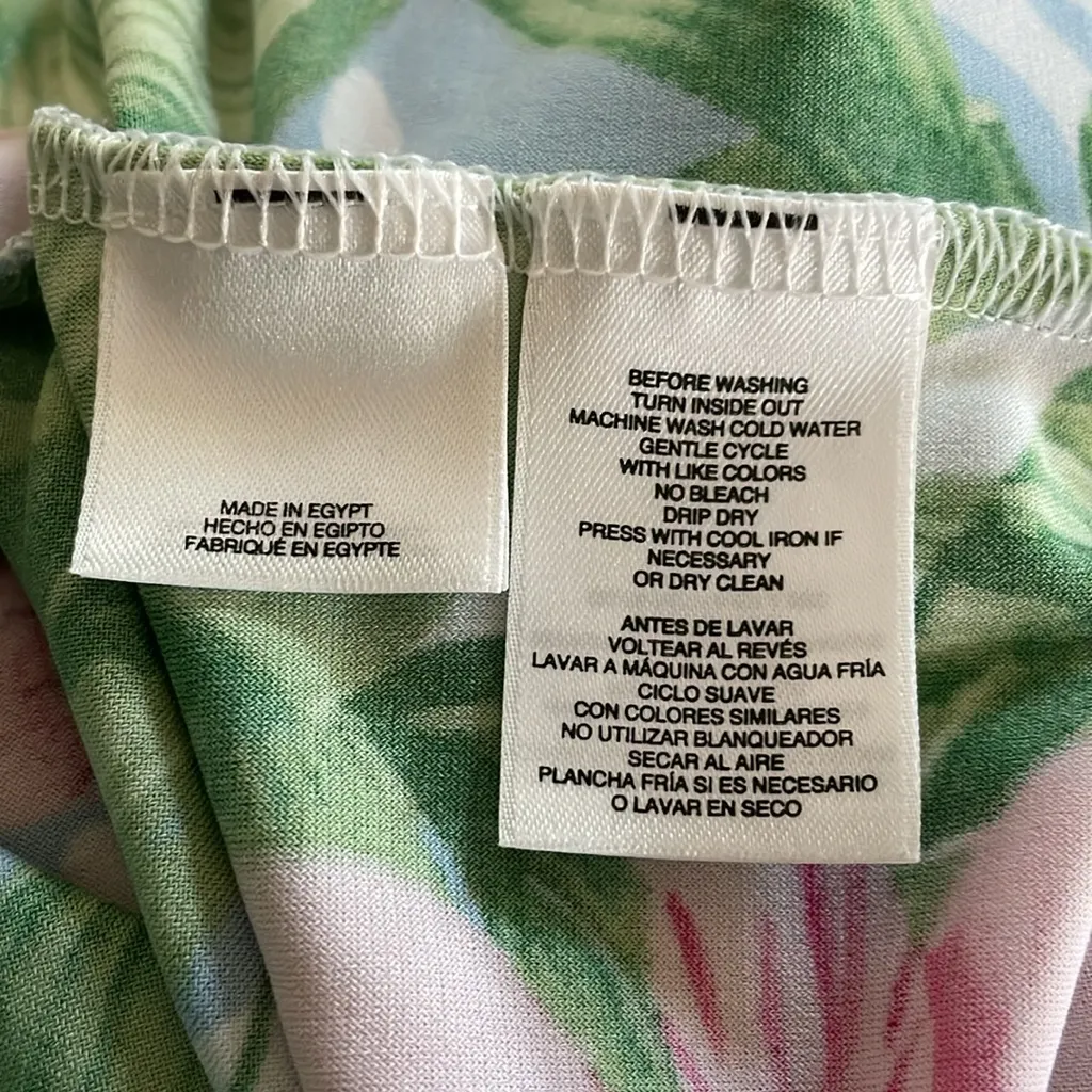 Pappagallo Womens Tropical Floral Shift Dress S Green Pink Ruffle Sleeve Vacay - Image 11