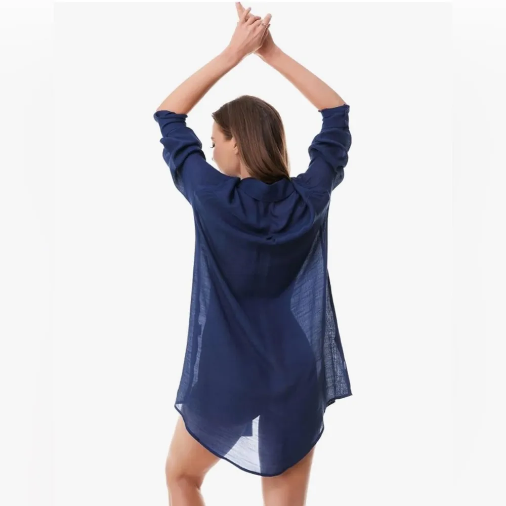 NEW Beachwear Bathing Suit Cover Up Swimwear Sheer Button Down Shirt L - Image 2