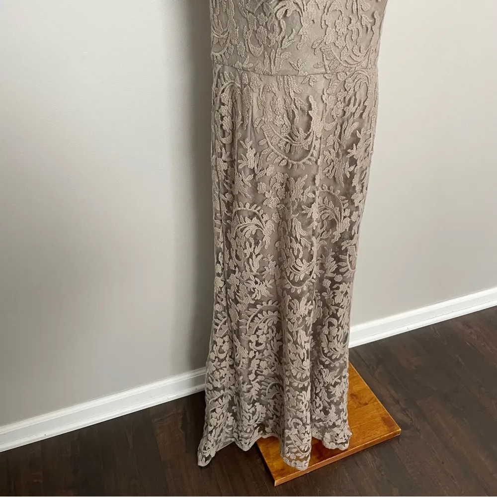 Tadashi Shoji Dress Embroidered Lace Off Shoulder Gown Wedding Taupe No Belt - Image 4