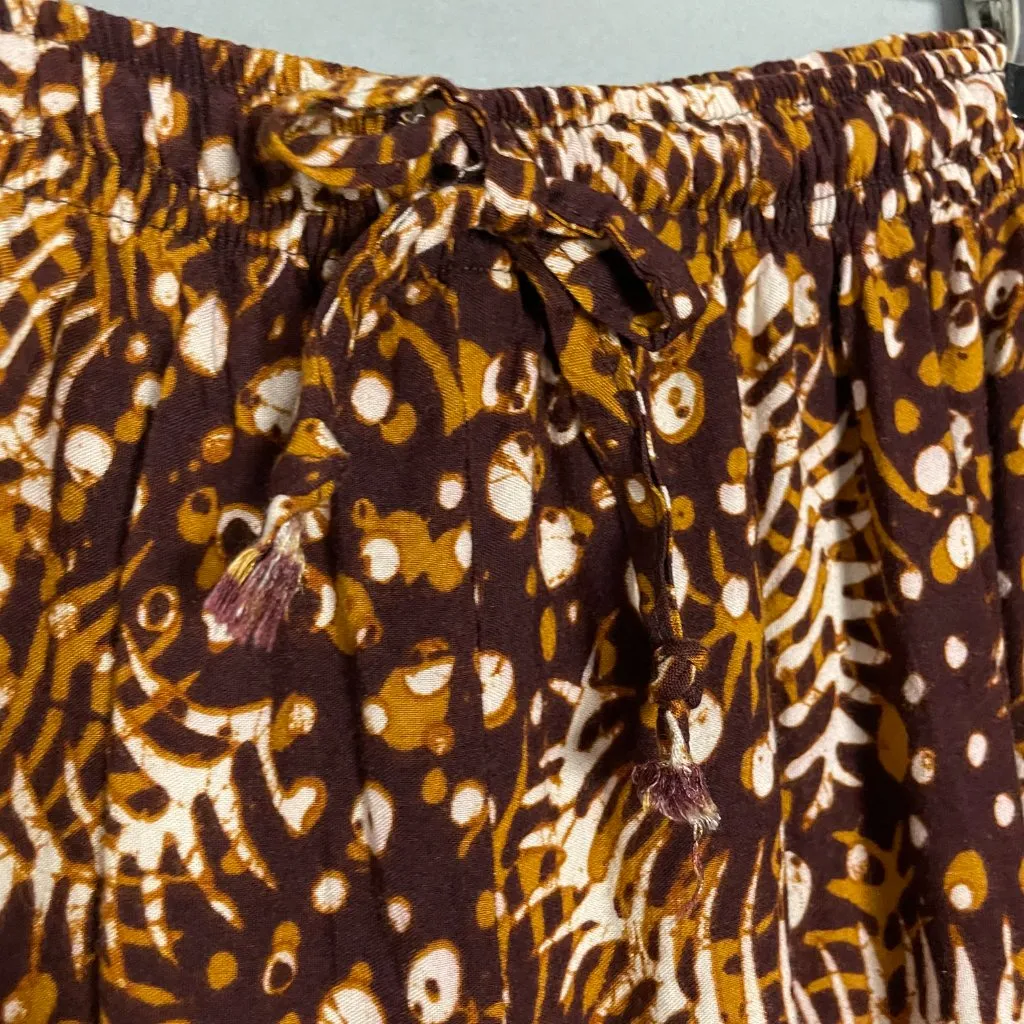 Batik Lounge Pants Brown Abstract Pattern Stretch Waist Ankles Boho Hippie‎ - Image 11