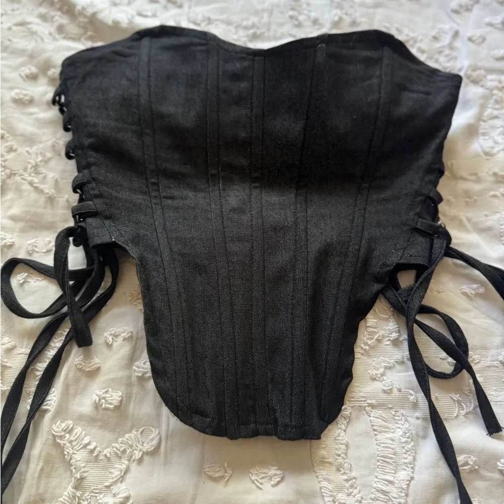 Too Cute S Black Washed Tie Adjustable Tightness Corset - Image 2