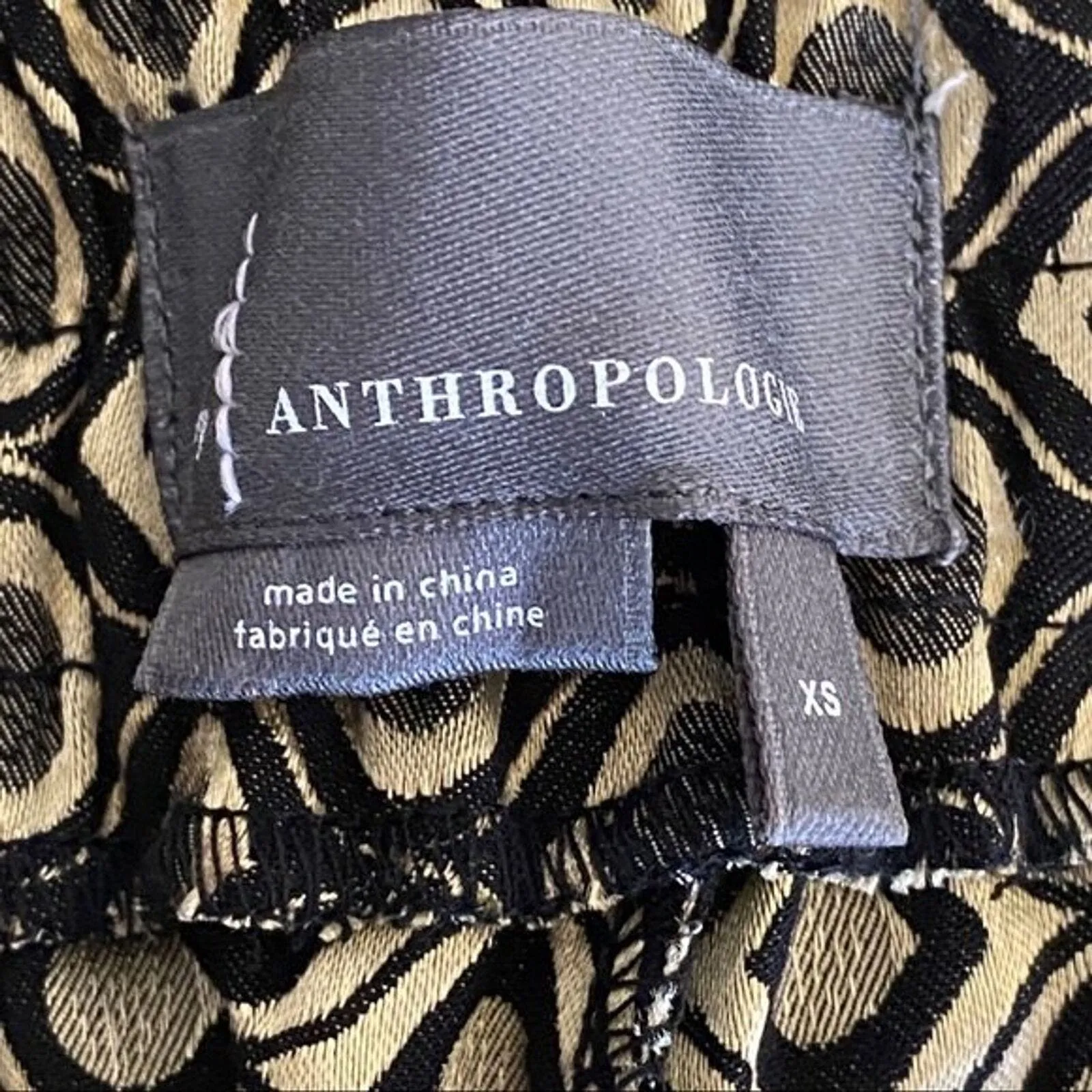 Anthropologie Pants Women XS Gold Black Geometric Larkin Jacquard Classic Preppy - Image 5