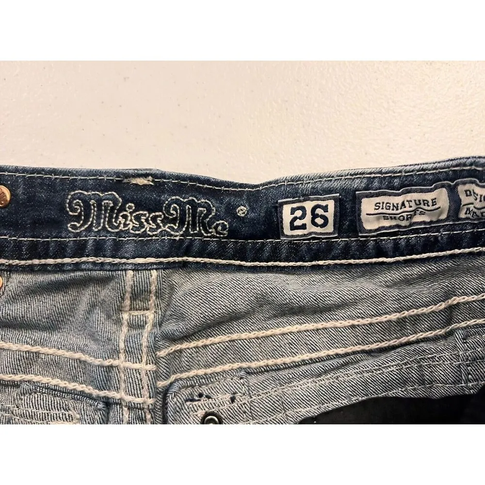 Miss Me Womens Denim Cut Off Shorts Aztec Embellished Sequin Embroidered Size 26 - Image 8