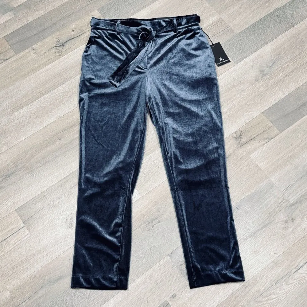 Jules & Leopold Velvet Velour Pants Slim Leg Pull On Ankle Blue Medium - Image 12