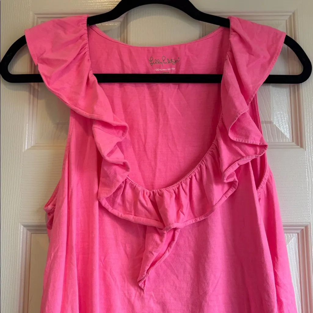 Lilly Pulitzer | Pink Ruffled Tank Top 100% Cotton Size Large RN# 88189 - Image 2