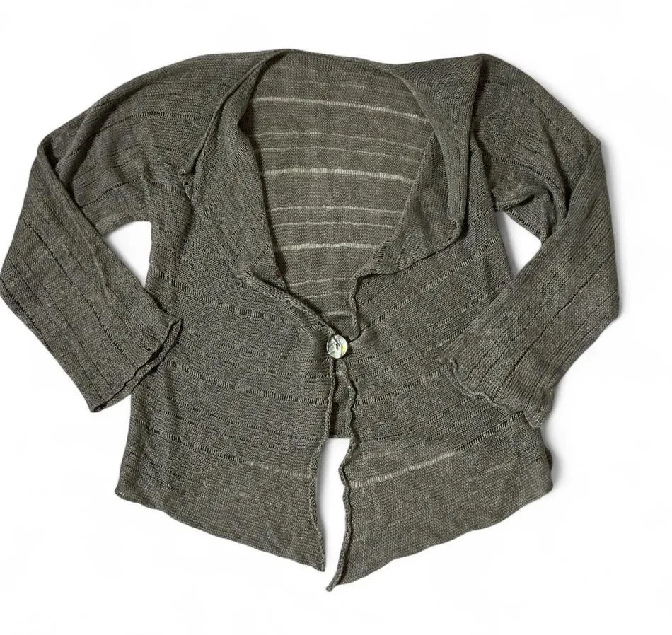 Y2K Womens Brown Knit Cardigan Fairycore Lightweight Coastal Sustainable - Image 1