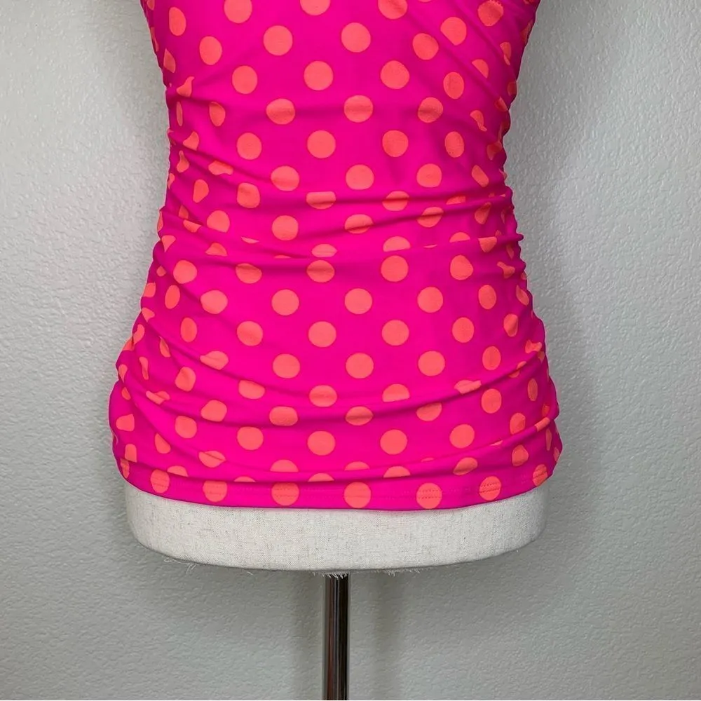 NWOT Arizona Hot Pink Polka Dot Tankini Beach Swimwear Top - Image 3