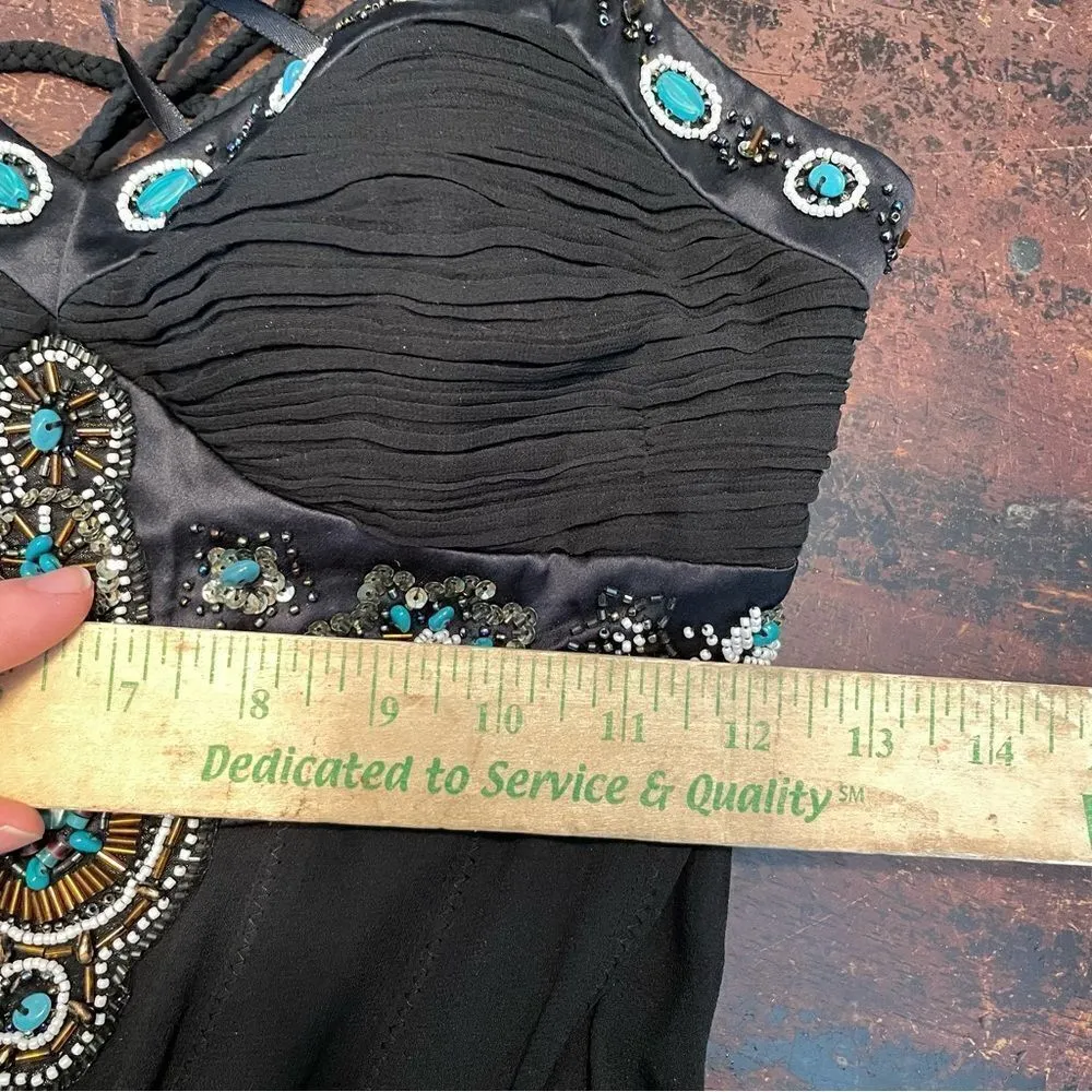 Sue Wong Silk Beaded Laced Embellished Fairy Goth‎ Y2K Slip Dress 0 - Image 7