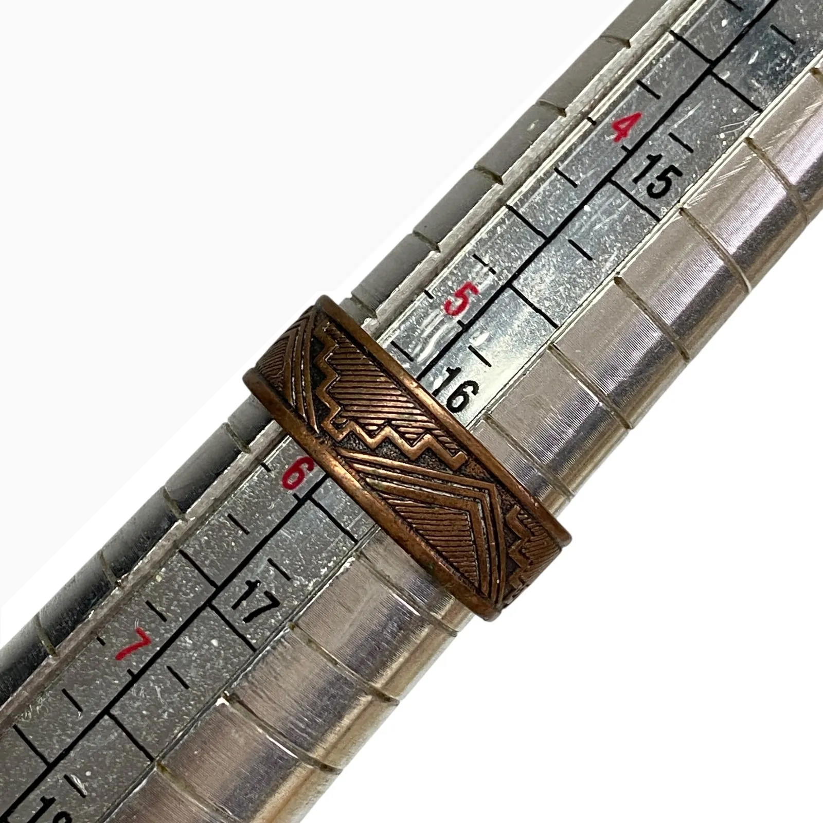 Vintage Copper Ring Aztec Tribal Pattern Band Ring Women's Old Money Brown - Image 4