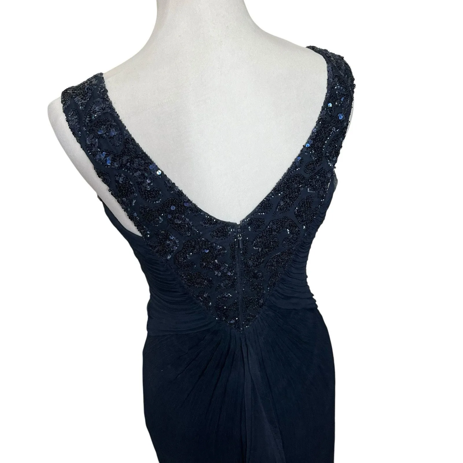 Tadashi Collection Navy Silk Gown Beaded Women’s Size 0 Formal Evening Dress - Image 6