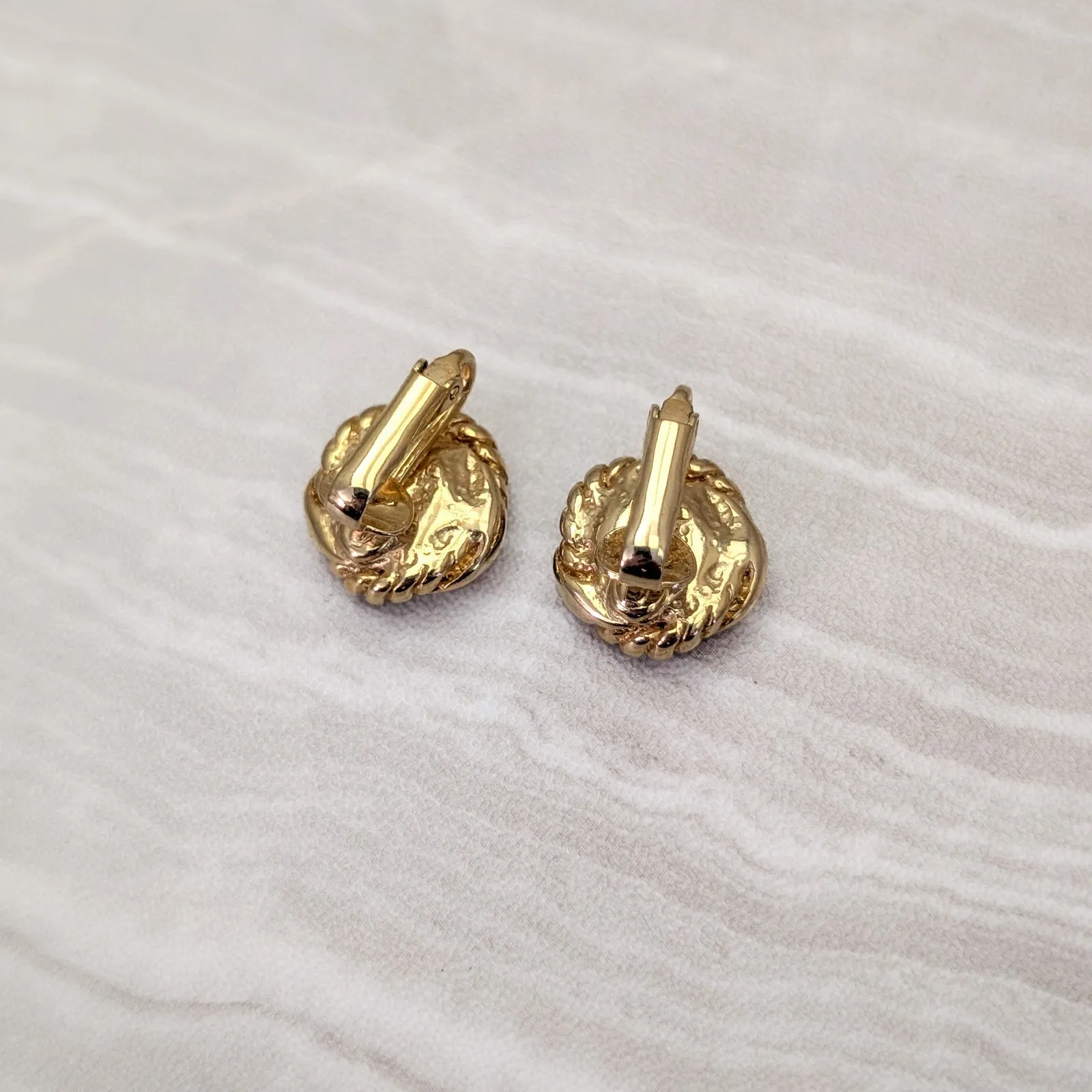 Vintage Clip On Earrings Metallic Blue Center with Stylish Gold Tone Halo 5/8" - Image 5