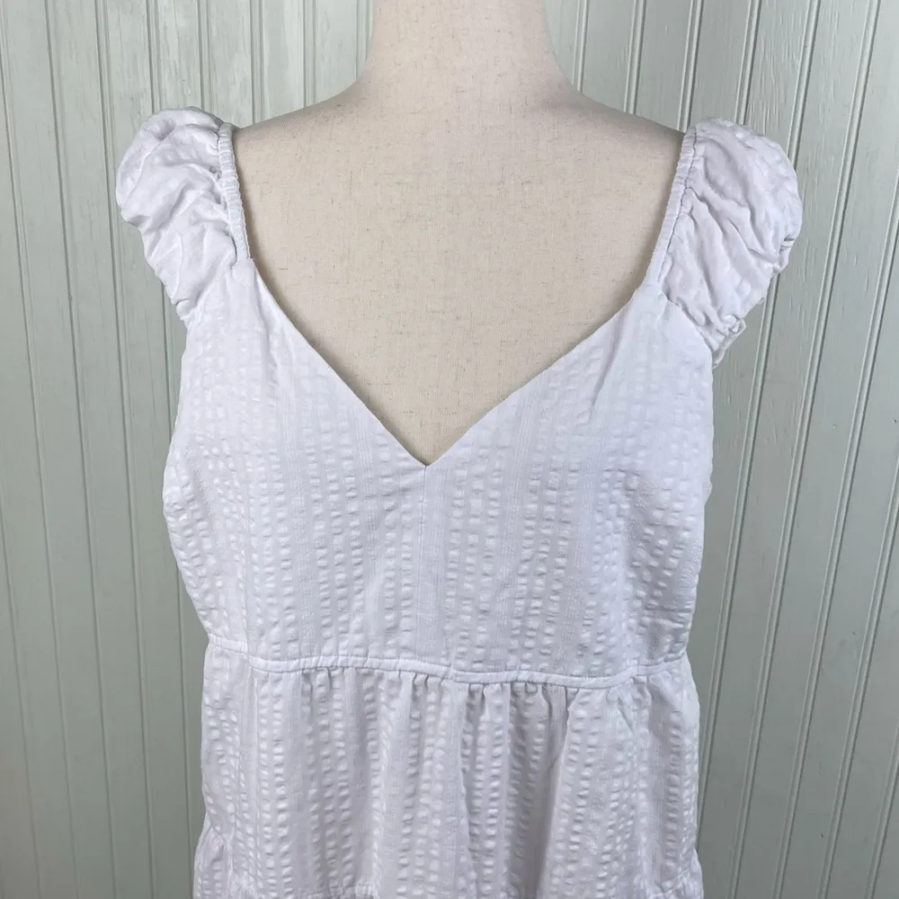 Old Navy Fit & Flare Tiered Seersucker Maxi Dress Size Large White Cottagecore - Image 6