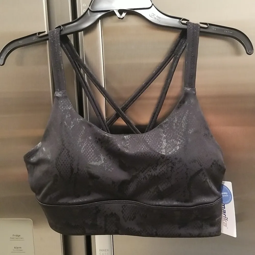 💕MARIKA💕 Black Python Foil Lacey Racerback Sports Bra ~ Animal Print Large NWT - Image 4