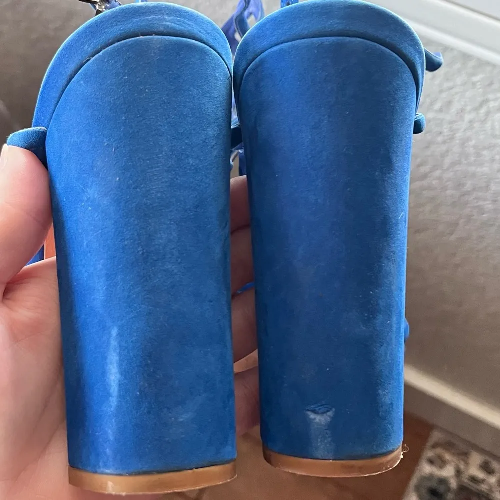 Schutz Azure Blue Jaden Cage Block Heel Nubuck Sandals Women’s 10M - Image 15