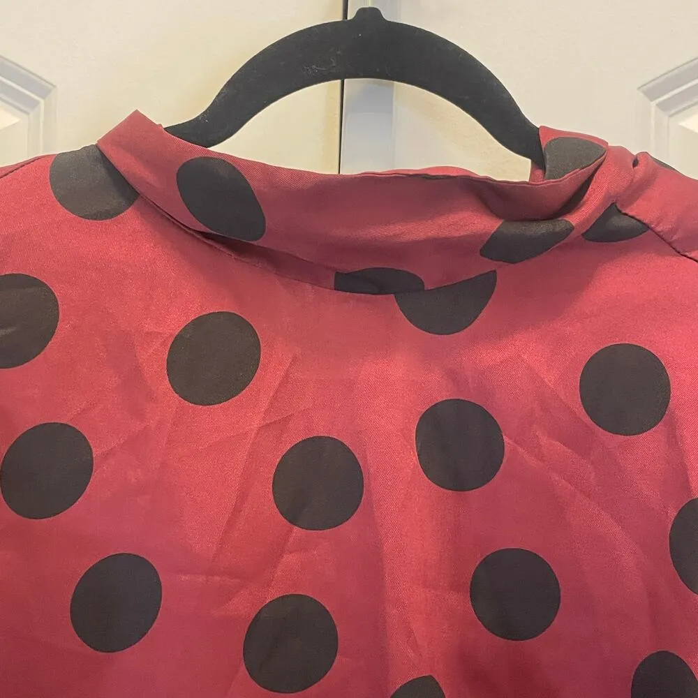 Zara Polka Dot Top - Women Size XS - Wine/Black - Image 3
