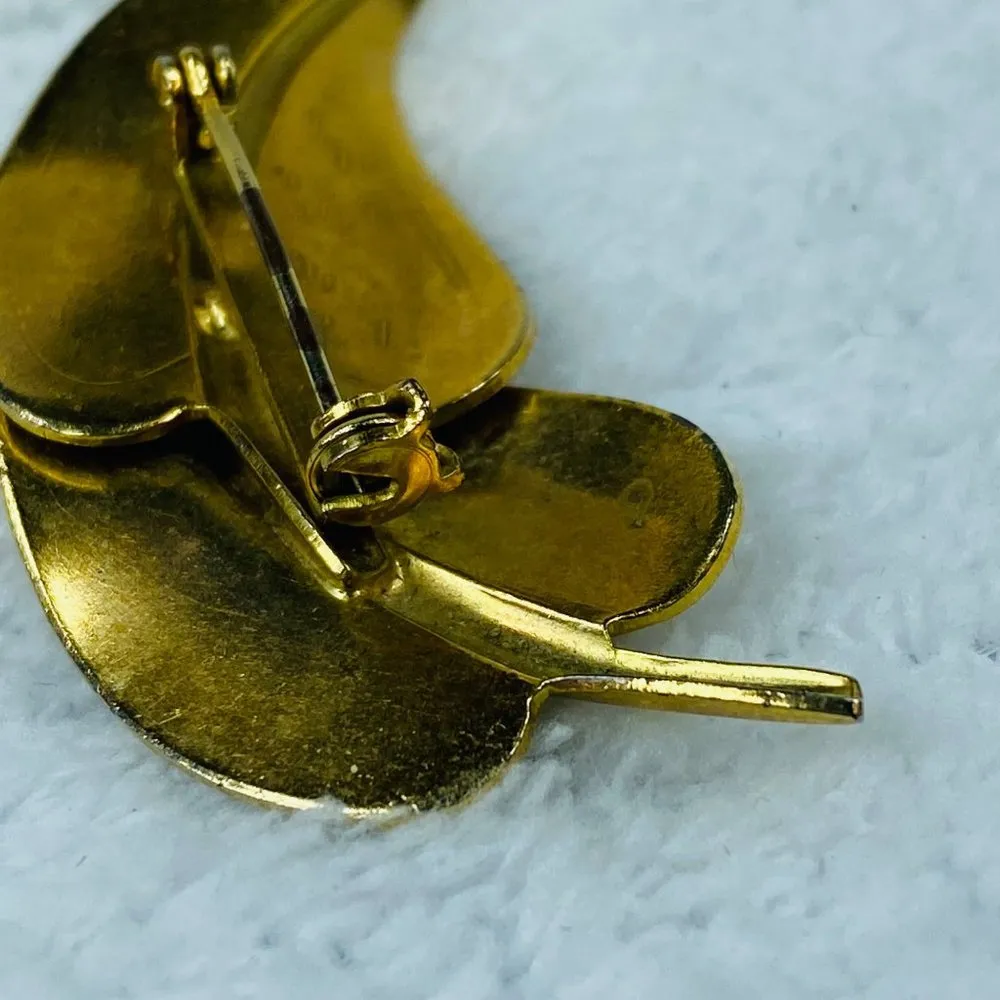 Gold Tone Textured Double Leaf Jewelry Pin Brooch Vintage Fall Casual Wear - Image 10