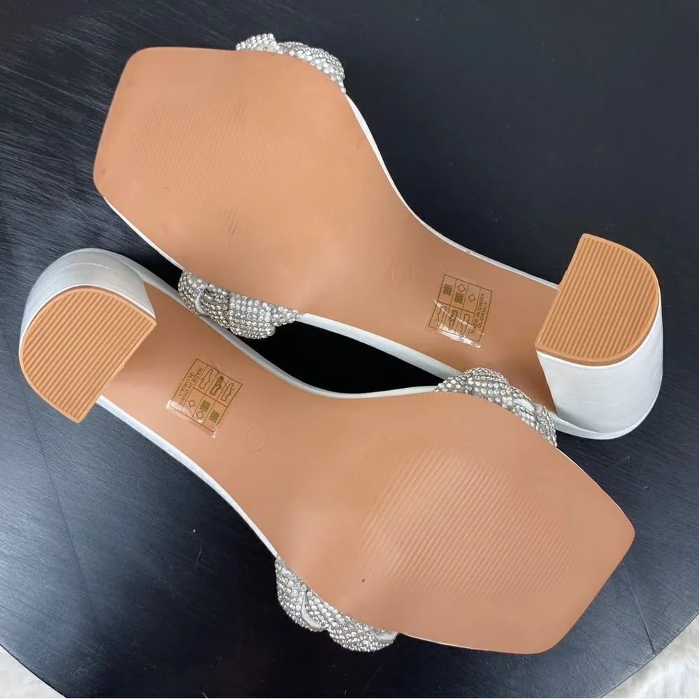 Simmi London‎ Diamanté Rhinestone Block Heel Mule Sandal Bride Shoes White 7 - Image 11