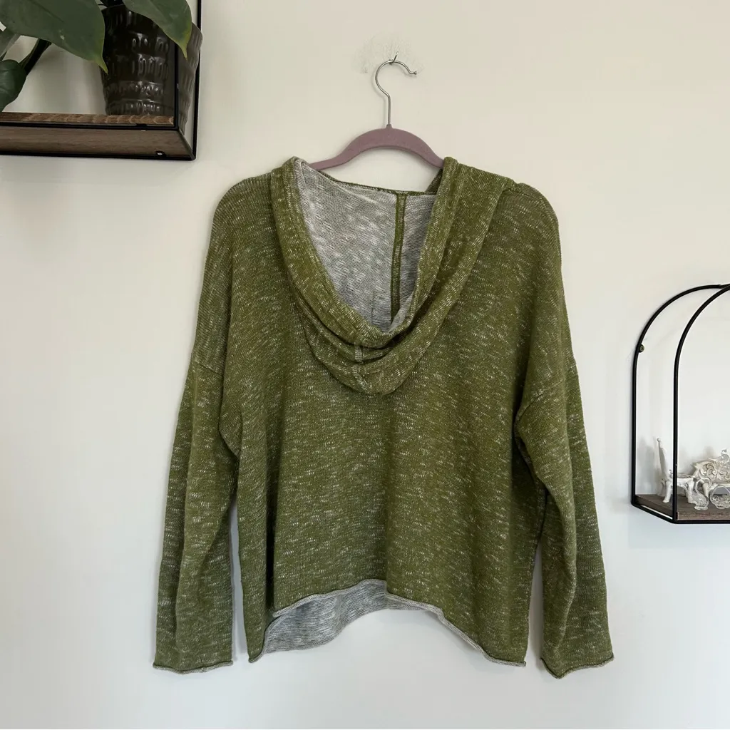 Eileen Fisher Green Organic Linen Cotton Slightly Cropped Hood Sweatshirt Medium - Image 2