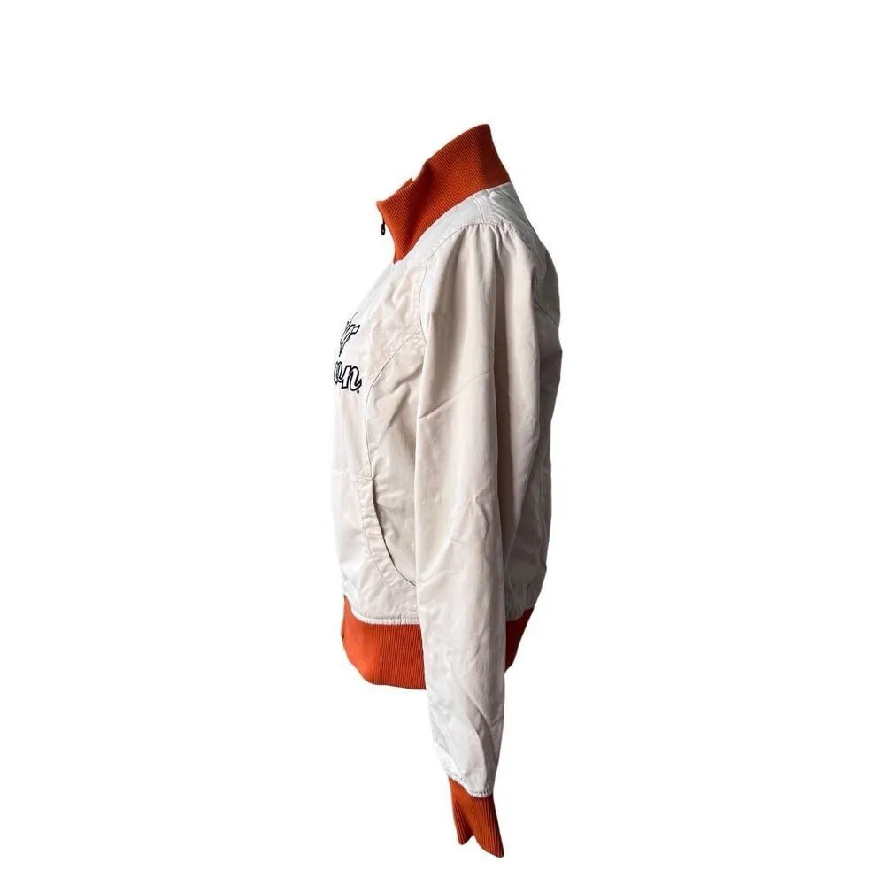 Harley Davidson Motorcycle Cream Embroidered Graphic‎ Bomber Jacket Coat MEDIUM - Image 2