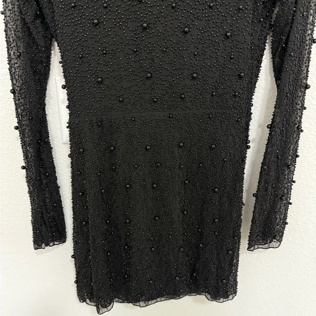 Oh Polly Chelsea Black Embellished Wrap Over A-Line Mini Dress Size 6 NEW Sexy - Image 10