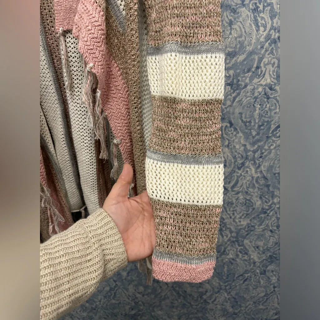 Cato Plus 14/16W Pink And brown Striped Long Sleeve Open Front Cardigan NWT - Image 3