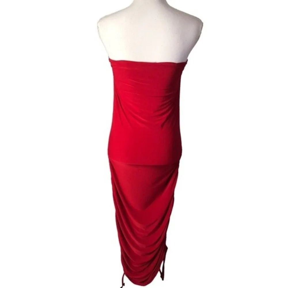 Club L London Red Strapless Side Ruched Midi Tube Dress Size 10 - Image 3