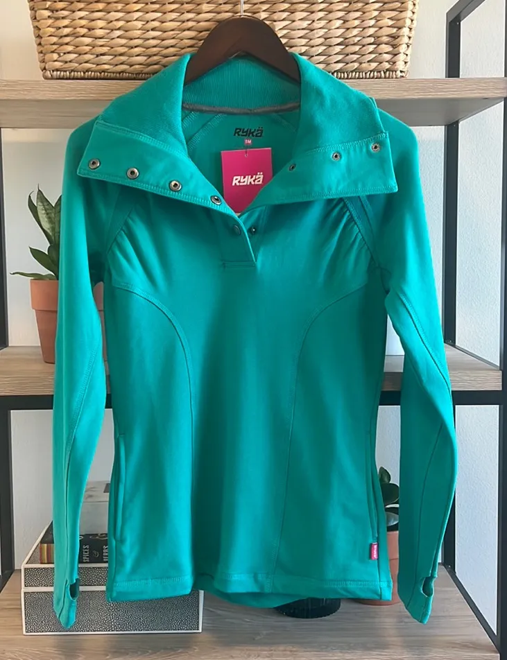 NWT Ryka Snap Pullover French Terry Sweatshirt w/Pockets & Thumbholes, Small - Image 1