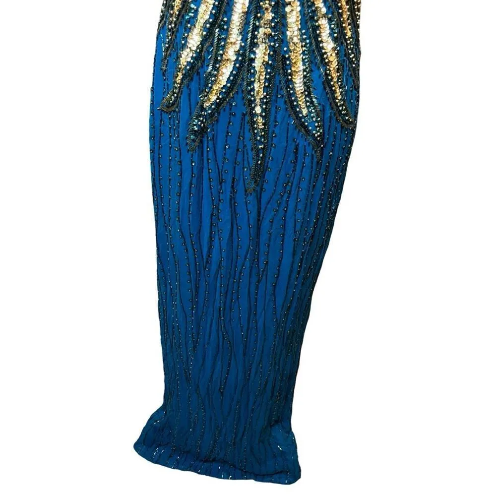 Vtg Y2K Alyce Designs Long Formal Sequined Beaded Prom Homecoming Dress Sz M/L - Image 3