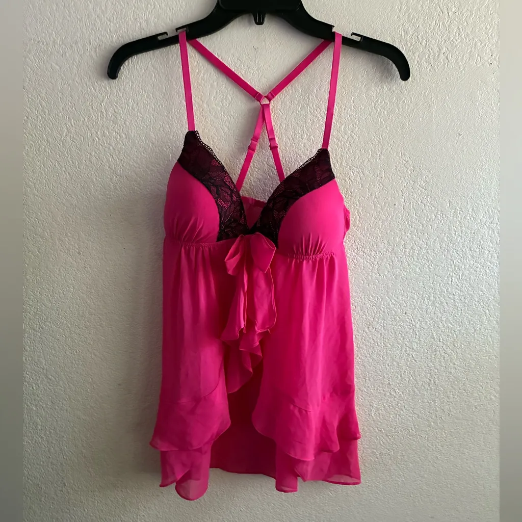 Apt. 9 Hot Pink Black Lace Sheer Chemise Babydoll S - Image 4